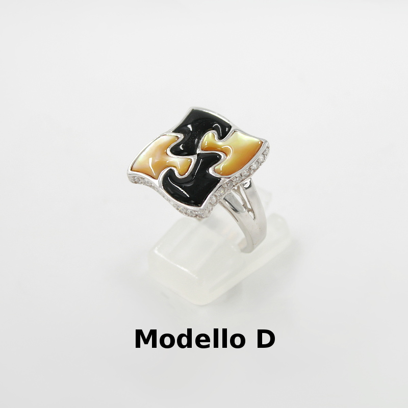 Anello puzzle in Argento 925‰ con zirconi elementi in pietra dura e madreperla - immagine 4