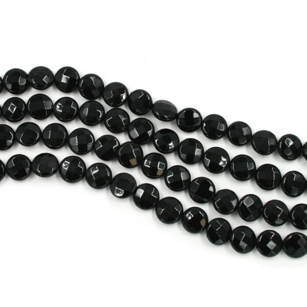 Black Agate strands faceted coin shape size 12mm