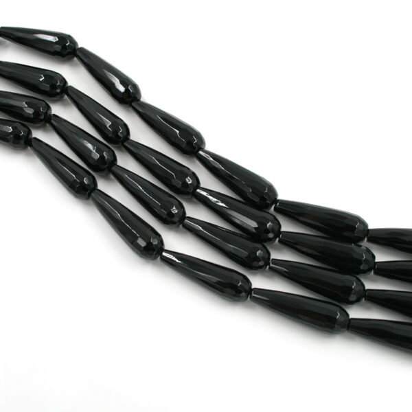 Black Agate strands faceted drop shape size 30x10mm