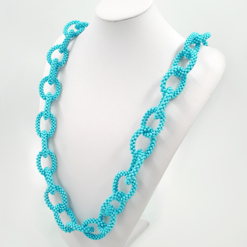 Pasta turchese collana catena con pallini da 3mm - immagine 2