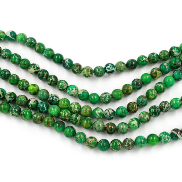 Green Imperial Jasper strands round beads 6mm to 10mm