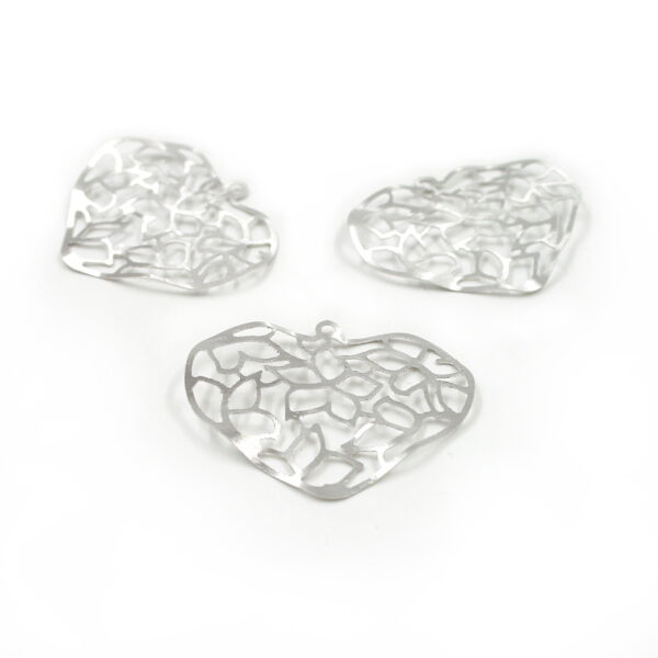 Sterling Silver pendant heart shape frosted drilled – Rhodium Color