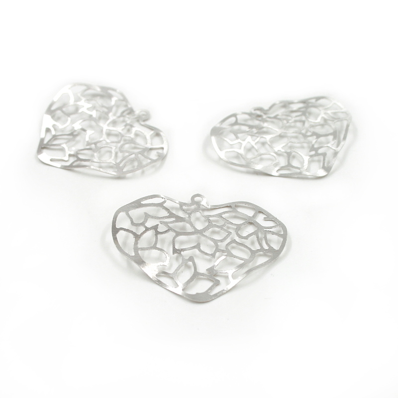 Argento 925‰ ciondolo cuore traforato satinato/ondulato – Rodiato