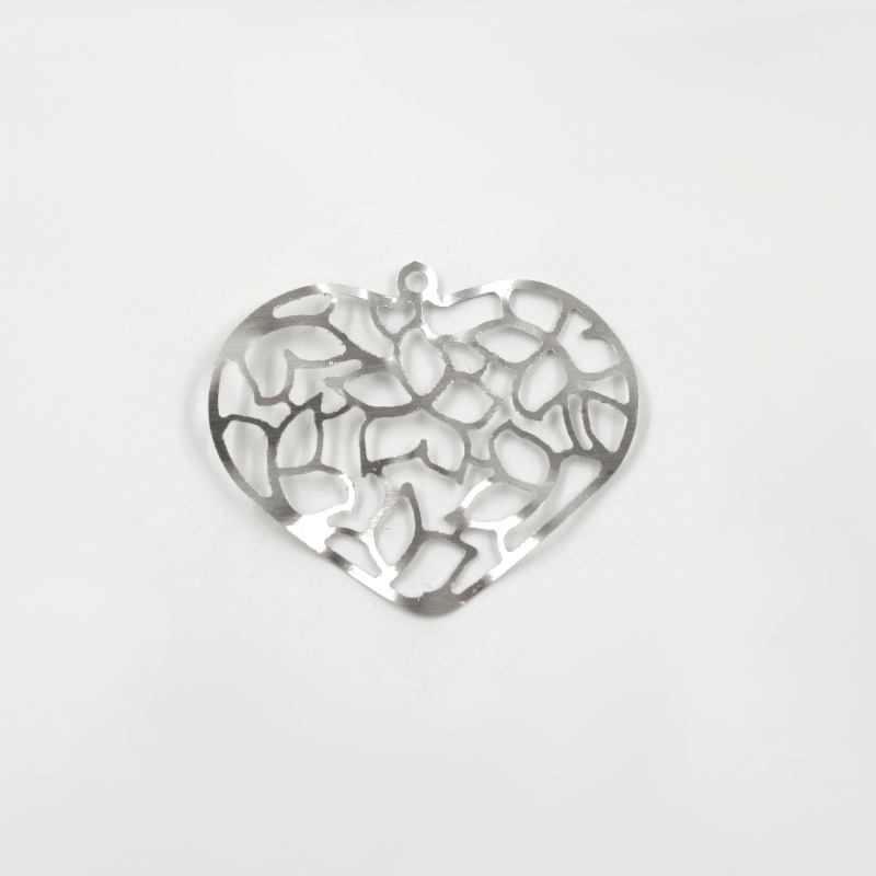 Argento 925‰ ciondolo cuore traforato satinato/ondulato – Rodiato - immagine 2