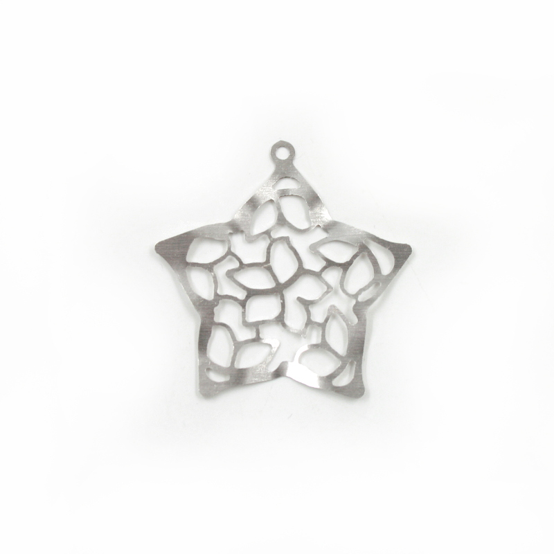 Argento 925‰ ciondolo stella traforato satinato/ondulato – Rodiato - immagine 2