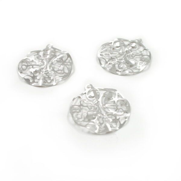 Sterling Silver pendant round shape frosted drilled – Rhodium Color