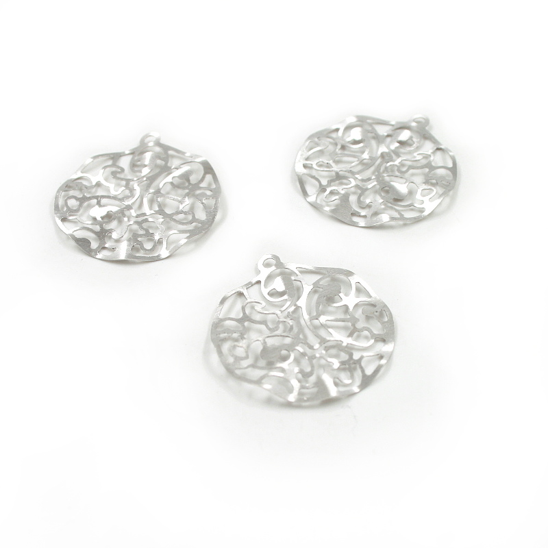 Argento 925‰ ciondolo tondo traforato satinato/ondulato – Rodiato