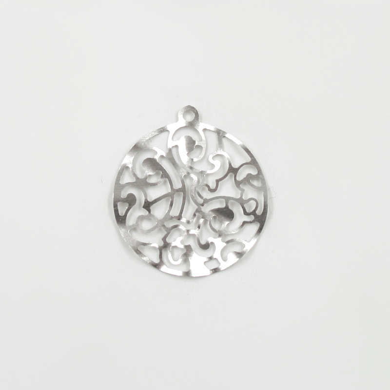 Argento 925‰ ciondolo tondo traforato satinato/ondulato – Rodiato - immagine 2