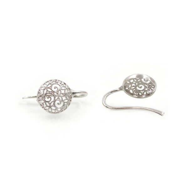Sterling Silver drilled round earrings size 11mm with hooks – Rhodium Color