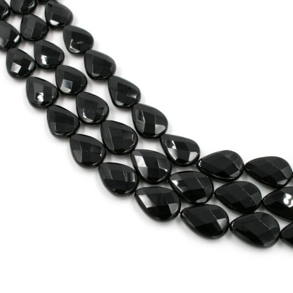Black agate strands faceted flat drop shape size 30x22mm