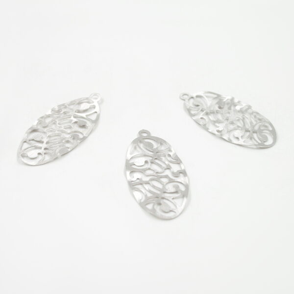 Sterling Silver pendant oval shape frosted drilled – Rhodium Color