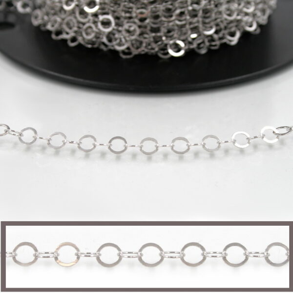 Sterling Silver flat ring shape chain diameter 6mm – Rhodium Color