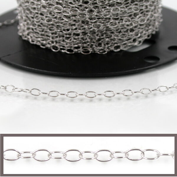 Sterling Silver flat oval chain size 4x2,5mm – Rhodium Color
