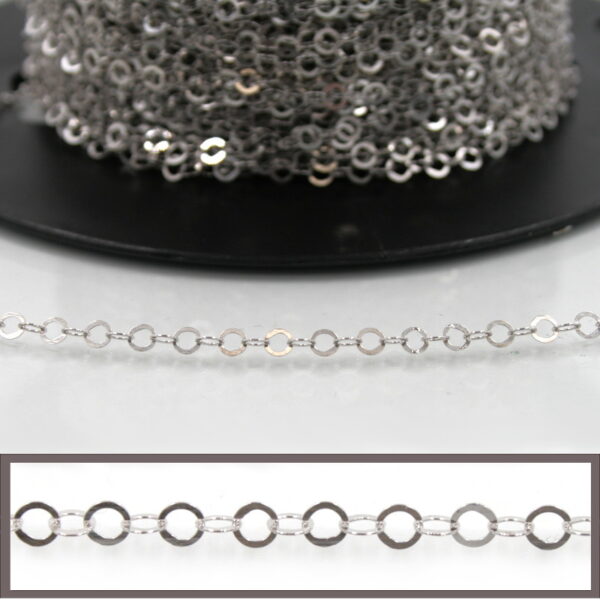 Sterling Silver flat ring shape chain diameter 3,5mm – Rhodium Color