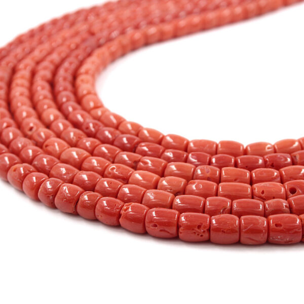 Mediterranean Coral strands barrel shape size ~6mm, ~7mm