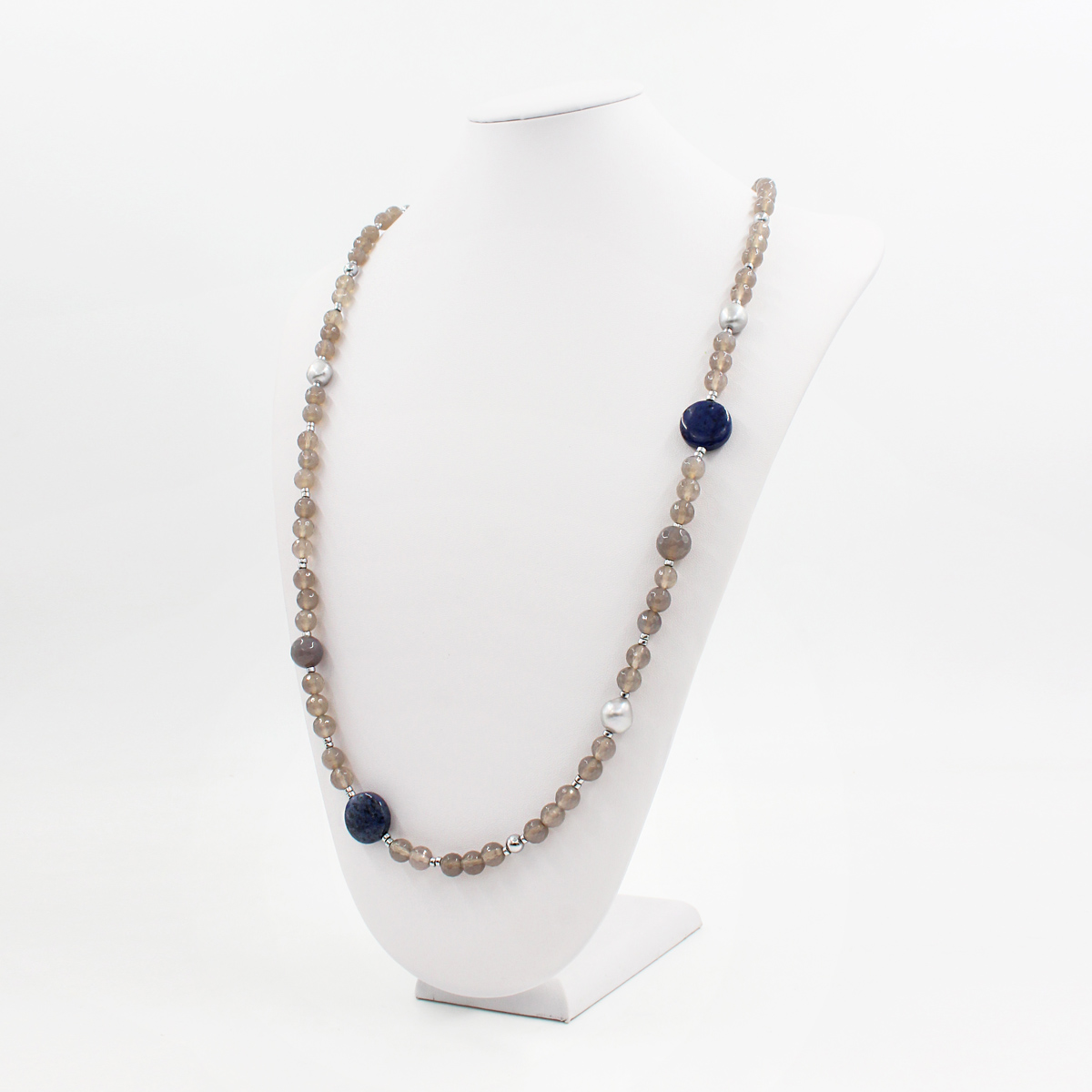 Necklace with grey agate, dumortierite, hematite and sterling silver clasp - Image 2
