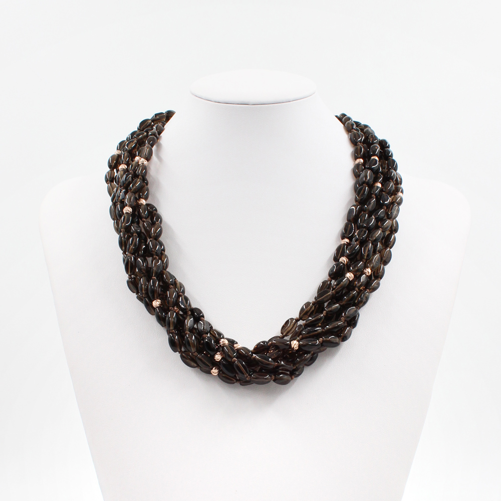 Multistrands necklace with smoky quartz torchon, sterling silver elements and horn clasp - Image 2