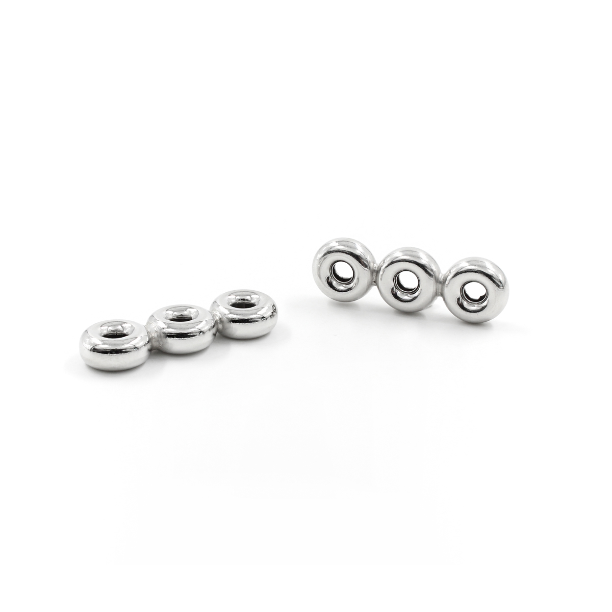 Argento 925 separatore a tre elementi ciambella da 5mm a 10mm – Platinato