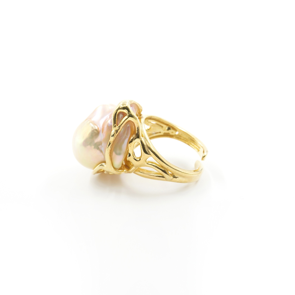 Anello in Argento 925‰ con perla barocca – Dorato - immagine 4