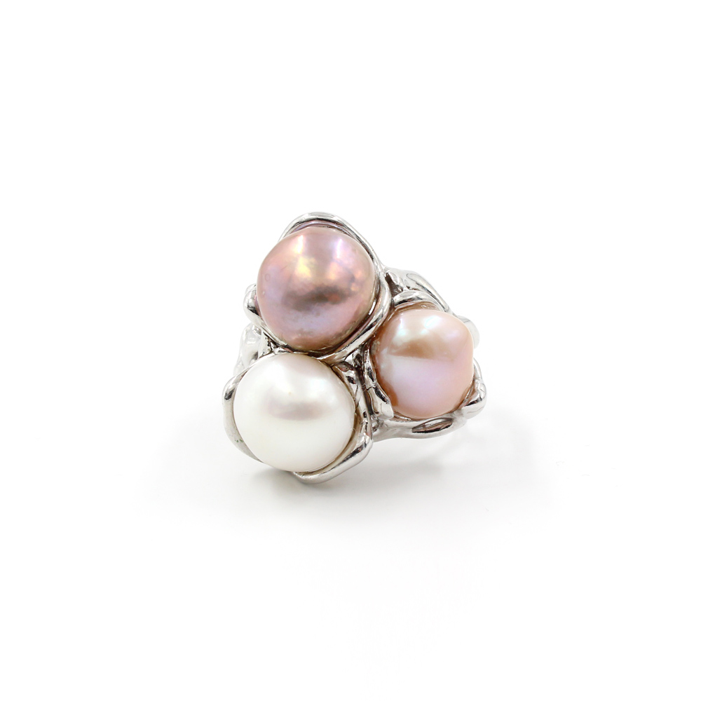 Anello in Argento 925‰ con tre perle multicolor – Rodiato