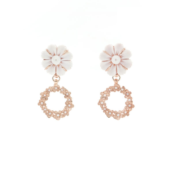 Sterling silver pair of earrings with shell cameos handmade engraved and zirconed element – Rose Color