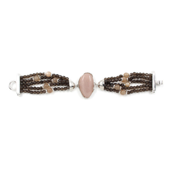 Multistrands bracelet with smoky quartz, moonstone, moonstone and sterling silver clasp - Rhodium Color