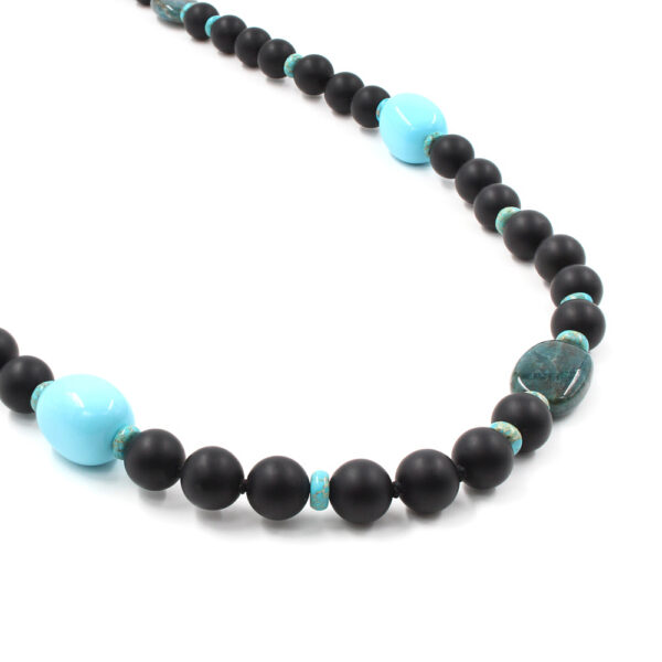 Necklace with black agate, recon turquoise, apatite and imperial jasper and sterling silver clasp - Rhodium Color