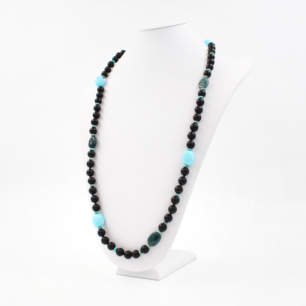 Collana con agata nera, pasta di turchese, apatite e diaspro imperiale e chiusura in argento 925‰ - Rodiato - immagine 2