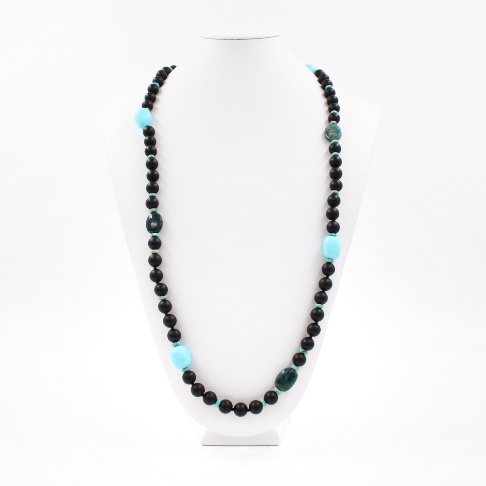 Collana con agata nera, pasta di turchese, apatite e diaspro imperiale e chiusura in argento 925‰ - Rodiato - immagine 3