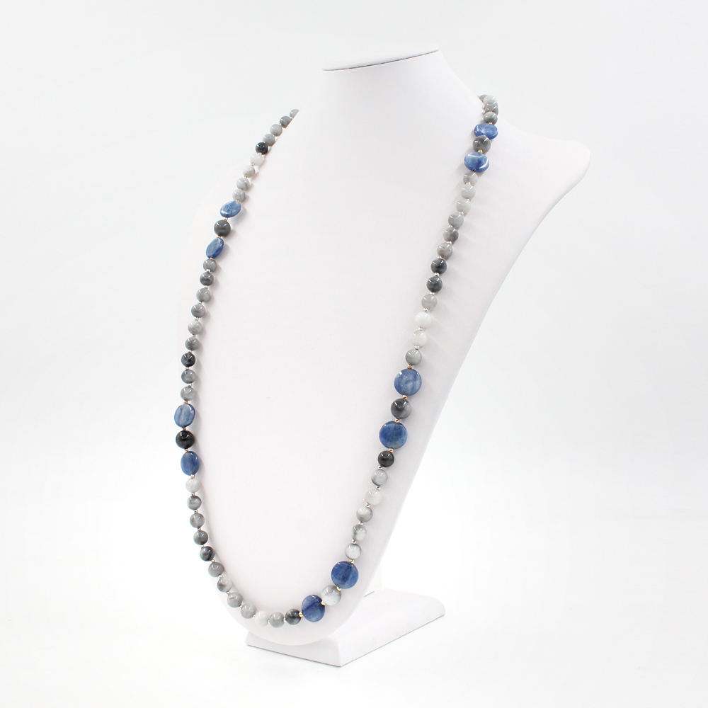 Collana con occhio d'aquila, cianite e chiusura in argento 925‰ - Rodiato - immagine 2