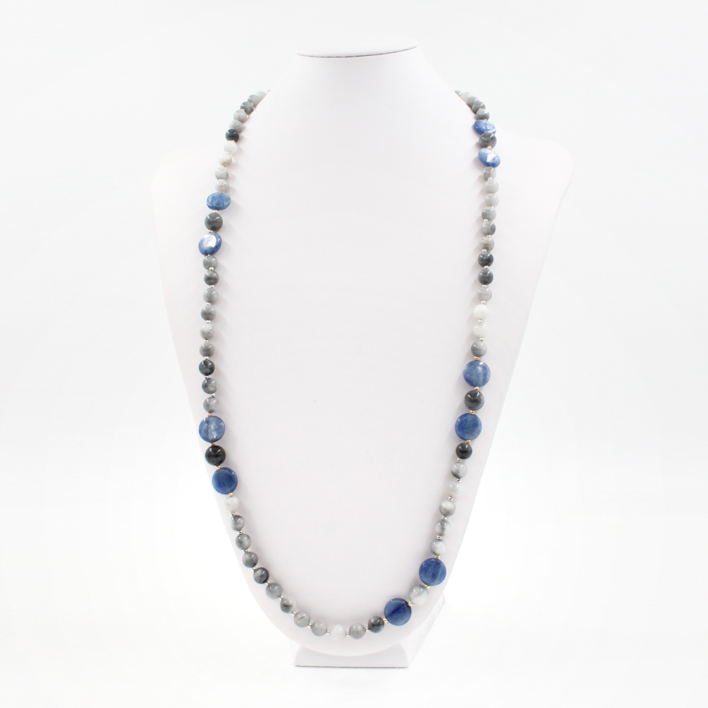 Collana con occhio d'aquila, cianite e chiusura in argento 925‰ - Rodiato - immagine 3