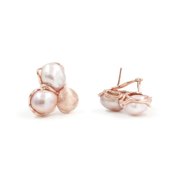 Sterling silver earrings with pink and wisteria color pearls – Rose Color