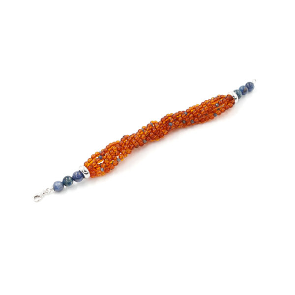 Bracelet with amber, kyanite, sapphires and with sterling silver clasp - Rhodium Color