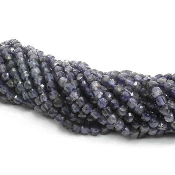 Iolite strands faceted cube shape size 4mm