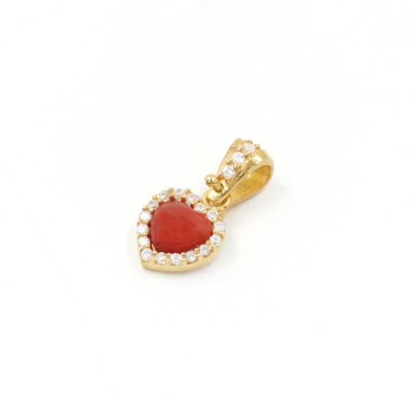 Sterling Silver pendant with red coral heart shape and zircons &ndash; Golden Color