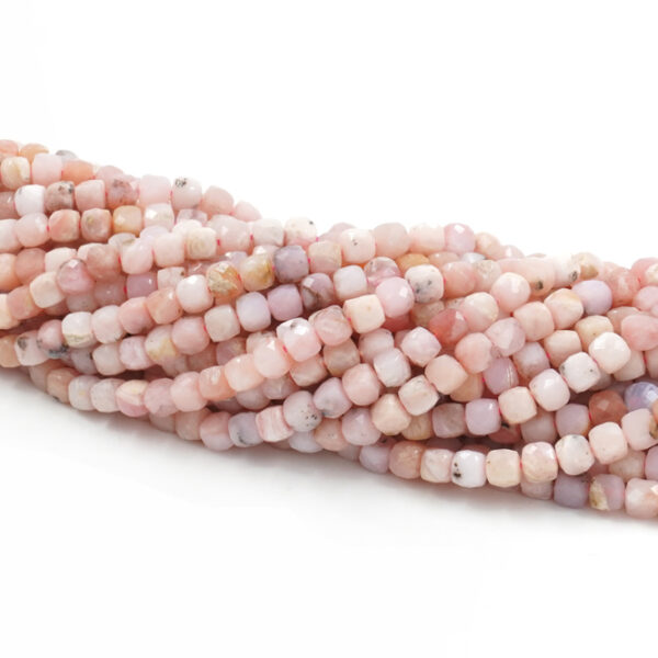 Pink opal strands faceted cube shape size 4mm
