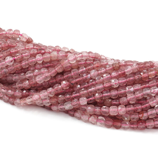 Strawberry quartz strands faceted cube shape size 4mm