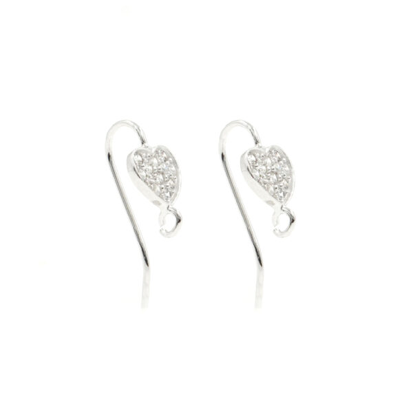Sterling silver earrings heart shape with zircons – Rhodium Color