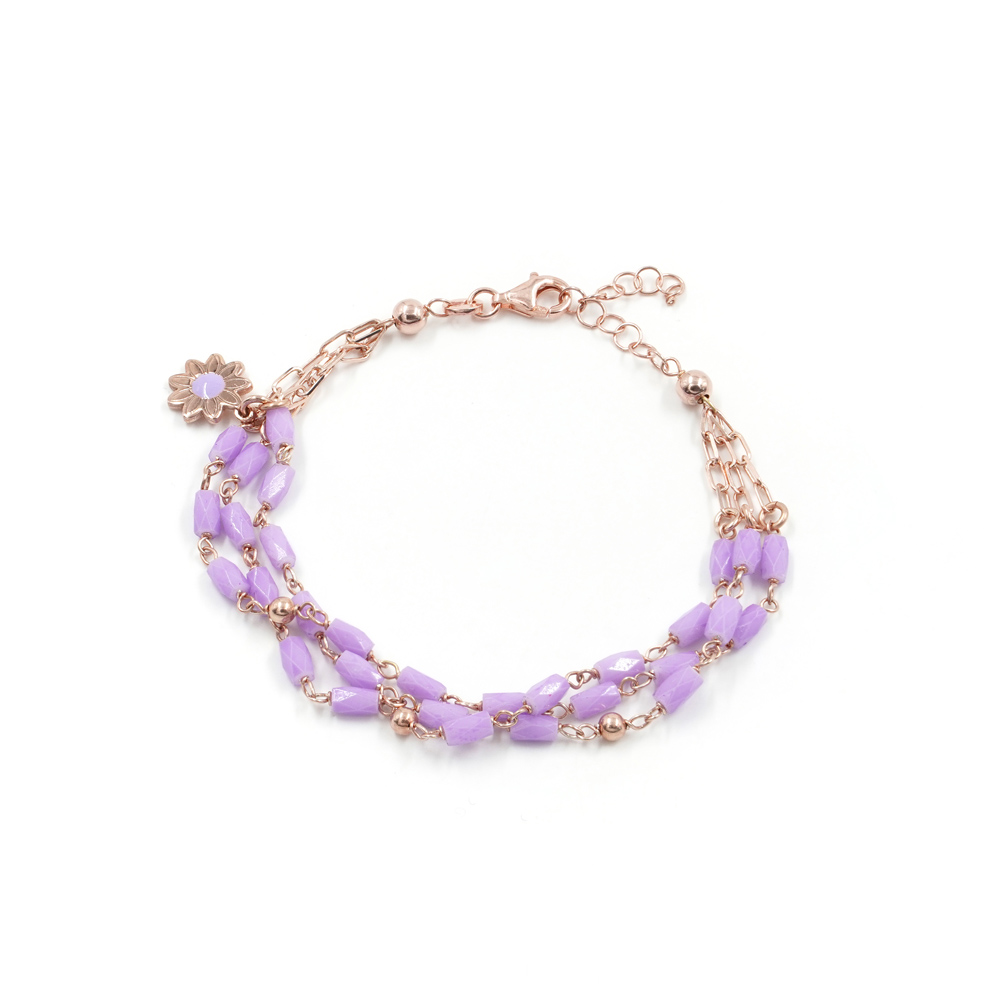 Bracciale in argento 925‰ con pietre di colore e fiore smaltato lilla – Rosato