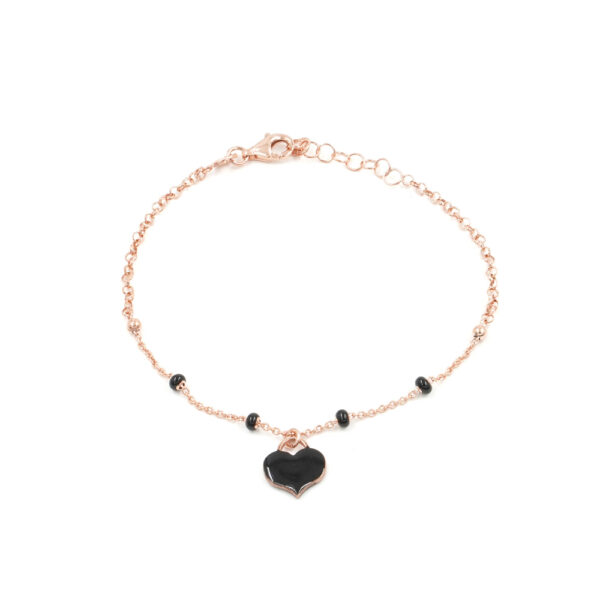 Bracciale in argento 925‰ con pietre di colore e cuore smaltato nero – Rosato