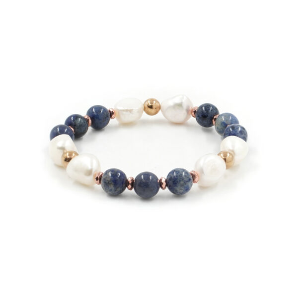 Bracciale elastico con dumortierite, perla e ematite