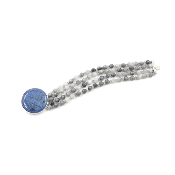Multistrands Bracelet with eagle eye, labradorite and dumortierite and sterling silver clasp – Rhodium Color