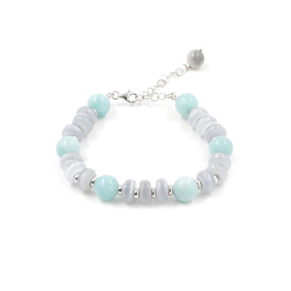 Bracelet with grey cat eye and amazonite with sterling silver clasp – Rhodium Color