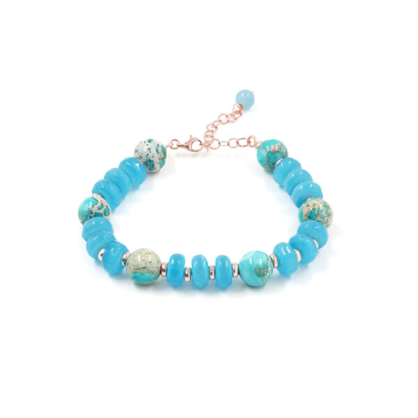 Bracciale con occhio di gatto azzurro e diaspro imperiale con chiusura in argento 925 &ndash; Rosato