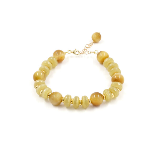Bracelet with yellow cat eye and golden tiger eye with sterling silver clasp – Golden Color