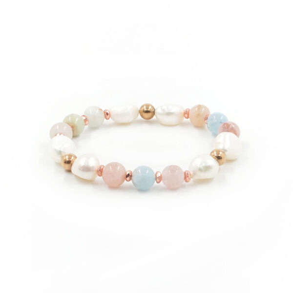 Bracciale elastico con berillo, perla e ematite