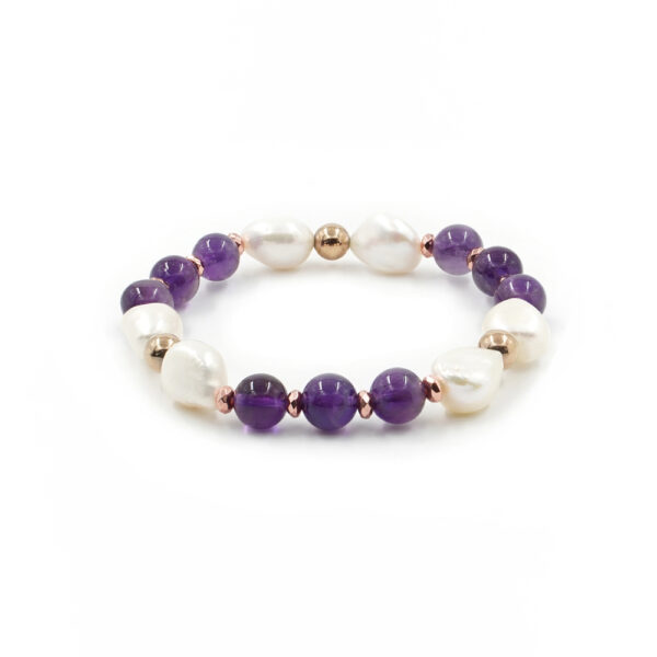 Bracciale elastico con ametista, perla e ematite