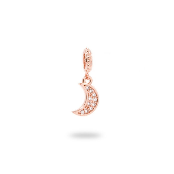 Charms in ottone con zirconi forma Luna 9x6mm – Rosato