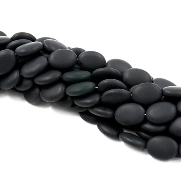 Frosted black agate strands flat oval shape size 25x18mm