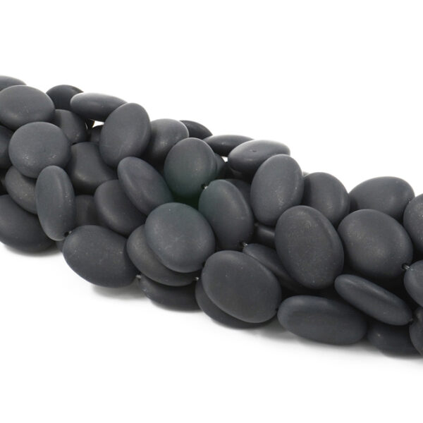 Frosted black agate strands flat oval shape size 20x15mm